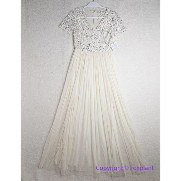 NEW Maya Deluxe Maya Bridal v neck maxi tulle dress with tonal delicate sequin 6 - Picture 4 of 16